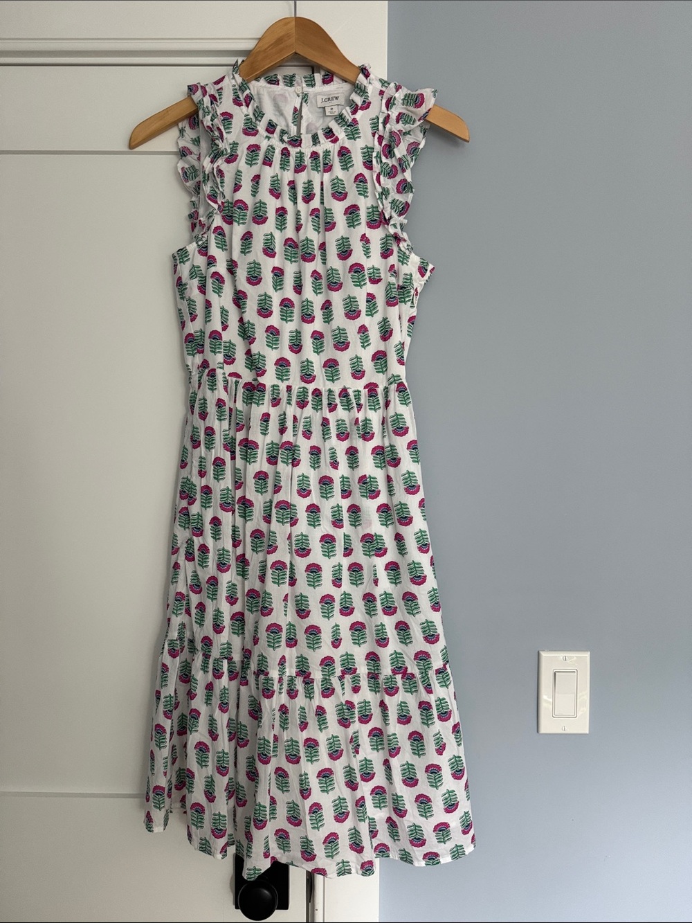 J. Crew White Midi Dress with Pink & Green Pineapple Motif